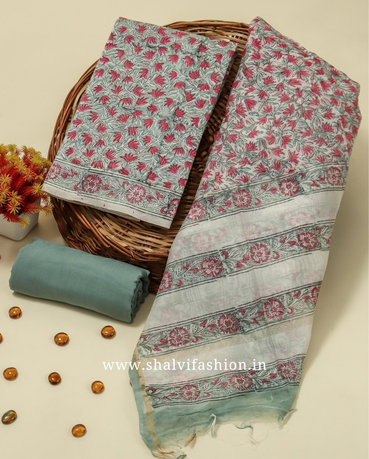 Shop unstitched block printed chanderi silk suits in jaipur (CHA801)