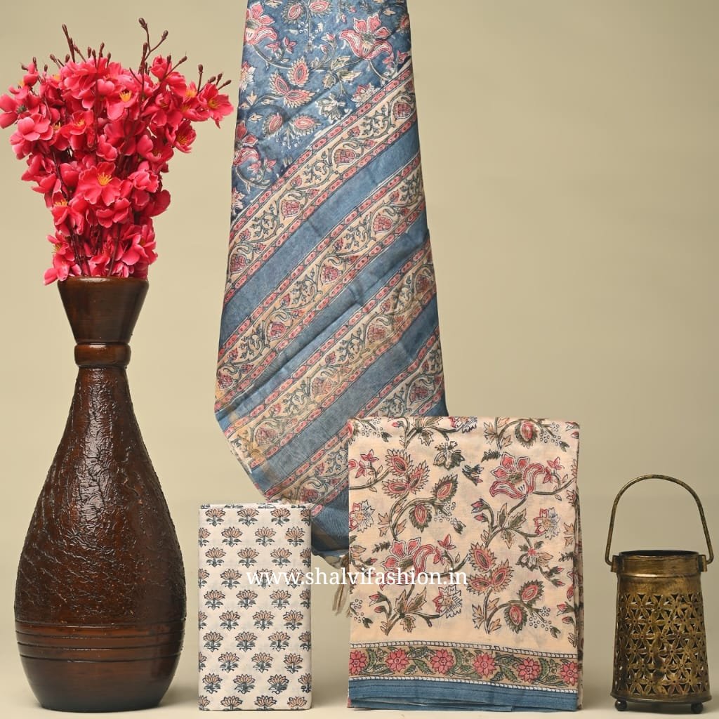 Shop jaipuri print pure chanderi silk suits (CHA805)