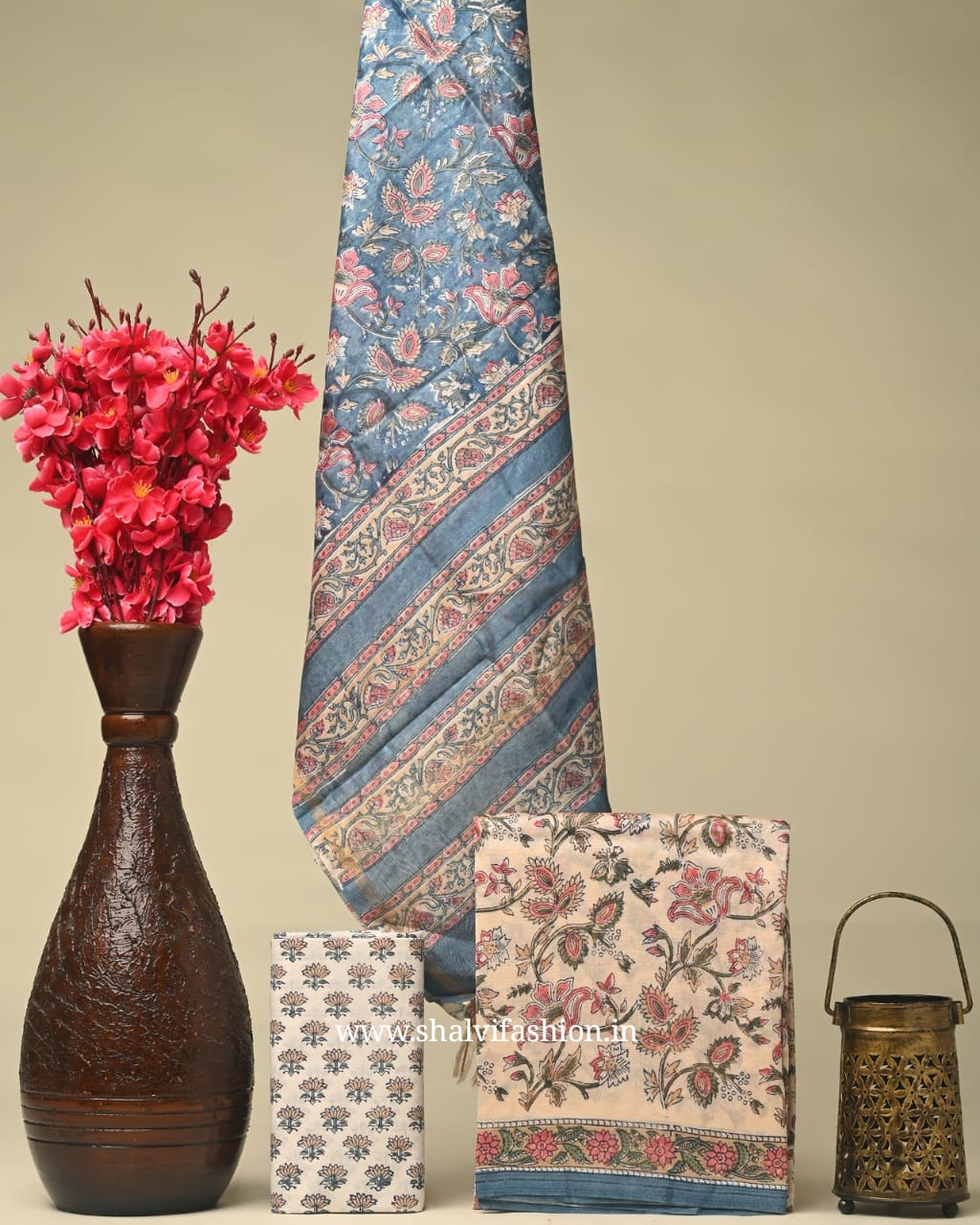 Shop jaipuri print pure chanderi silk suits (CHA805)