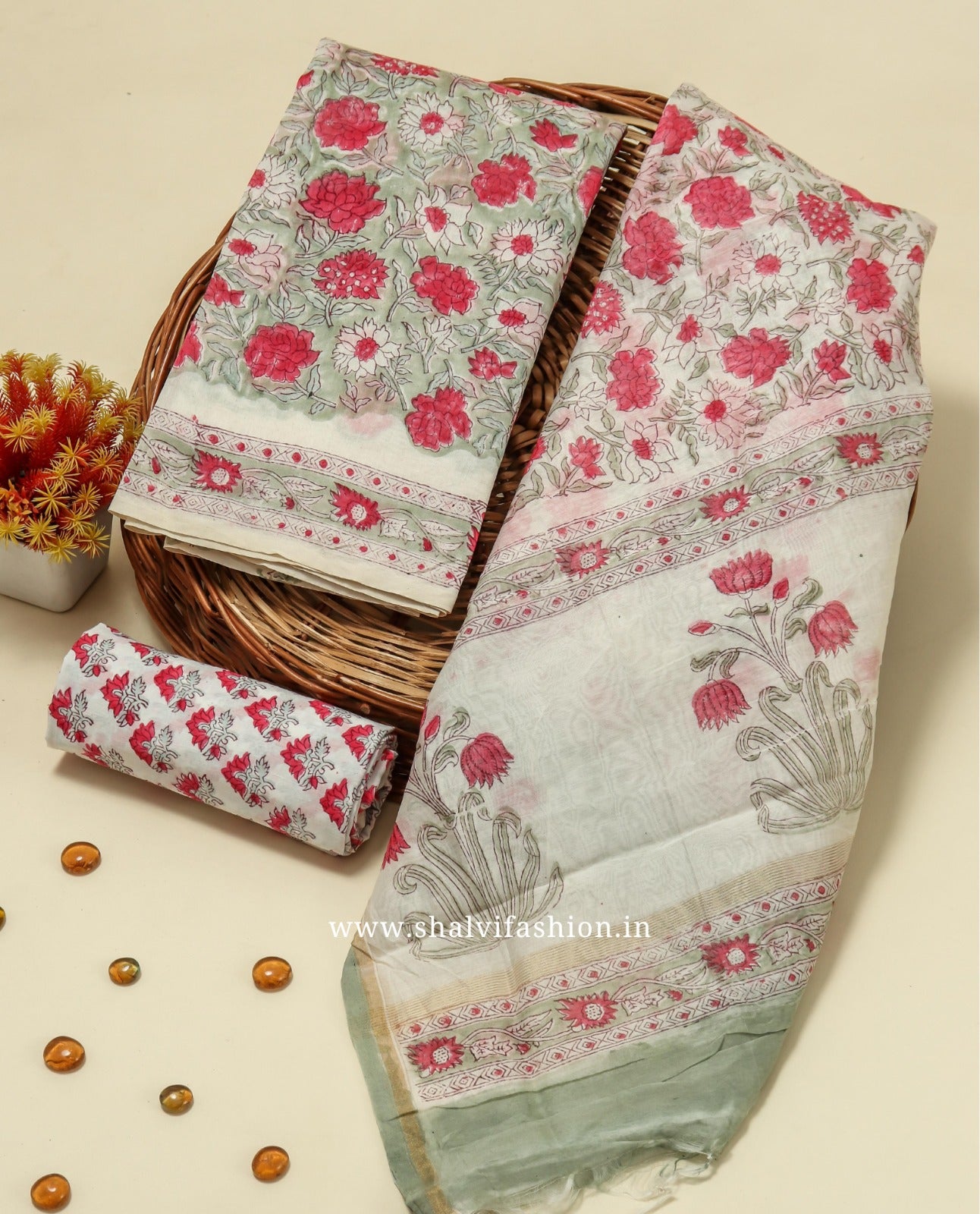 Shop hand block print pure chanderi silk suits online shopping (CHA813)