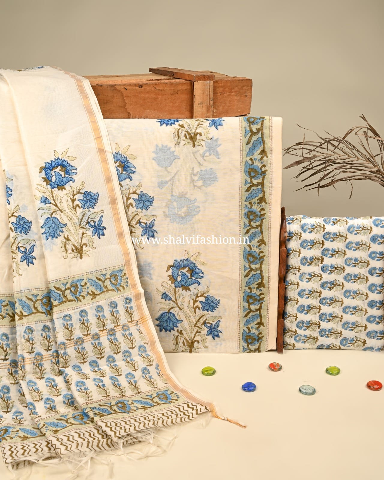 Elegant Hand Block Print Chanderi Silk Suit Set (CHA839)