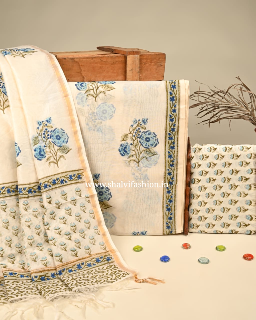 Shop block printed maheshwari silk suits in jaipur (CHA838)