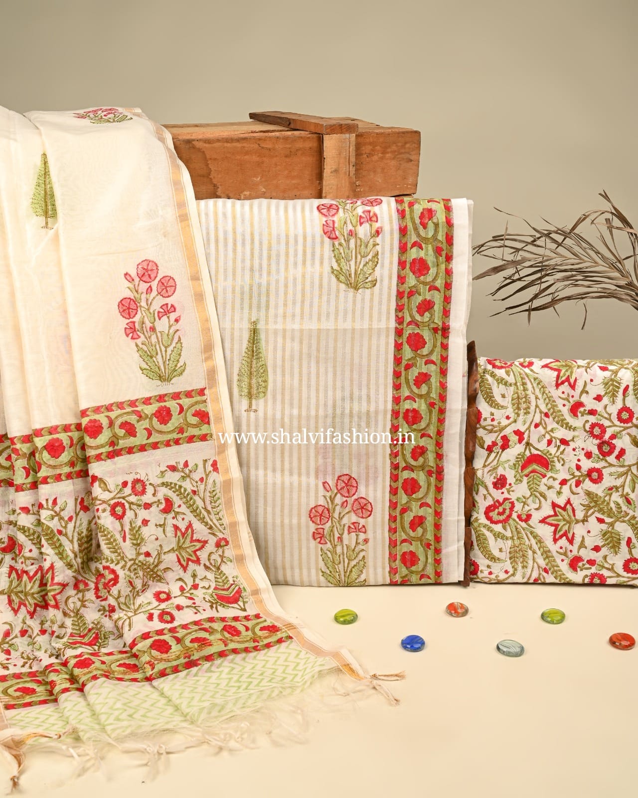 Shop hand block printed mul chanderi suits online (CHA847)