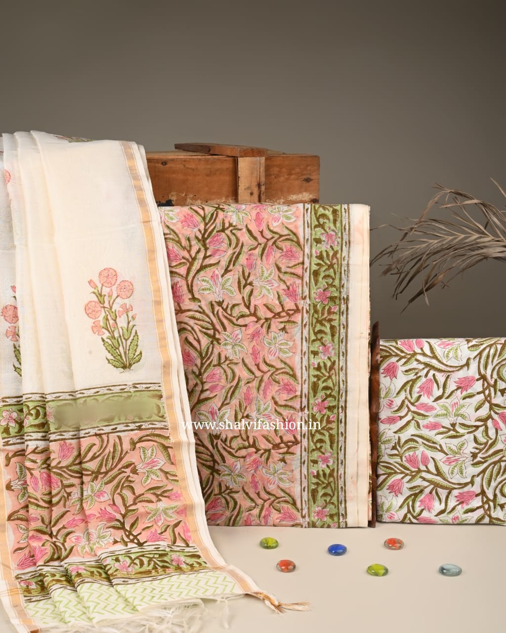 Shop block printed chanderi silk suits online (CHA855)