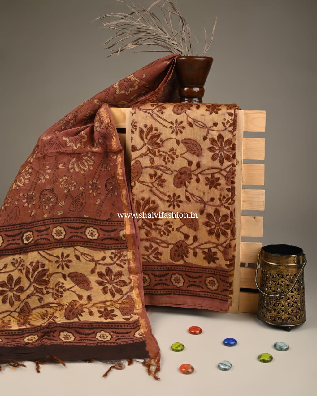 Shop block print chanderi silk two piece sets (CHA862)