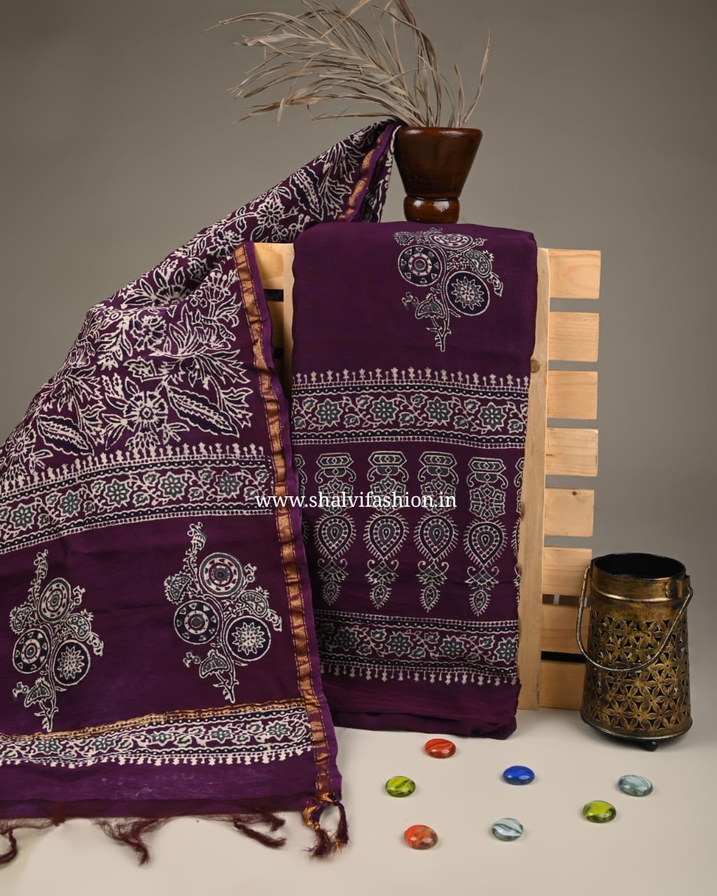 Shop unstitched ajrak print chanderi 2 pcs set (CHA863)