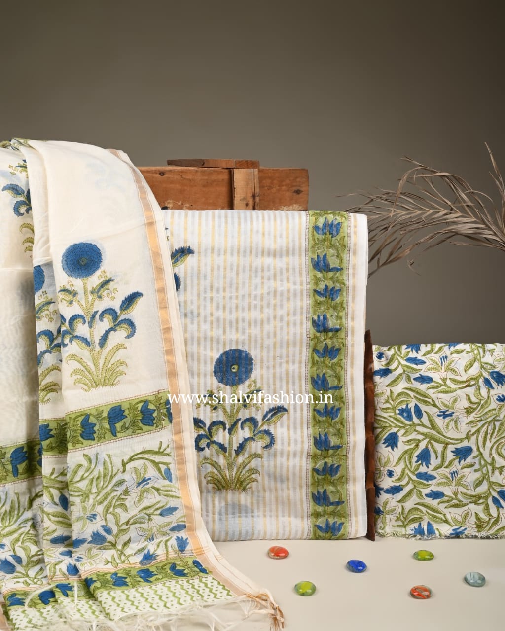 Shop block printed mul chanderi silk suits online (CHA870)