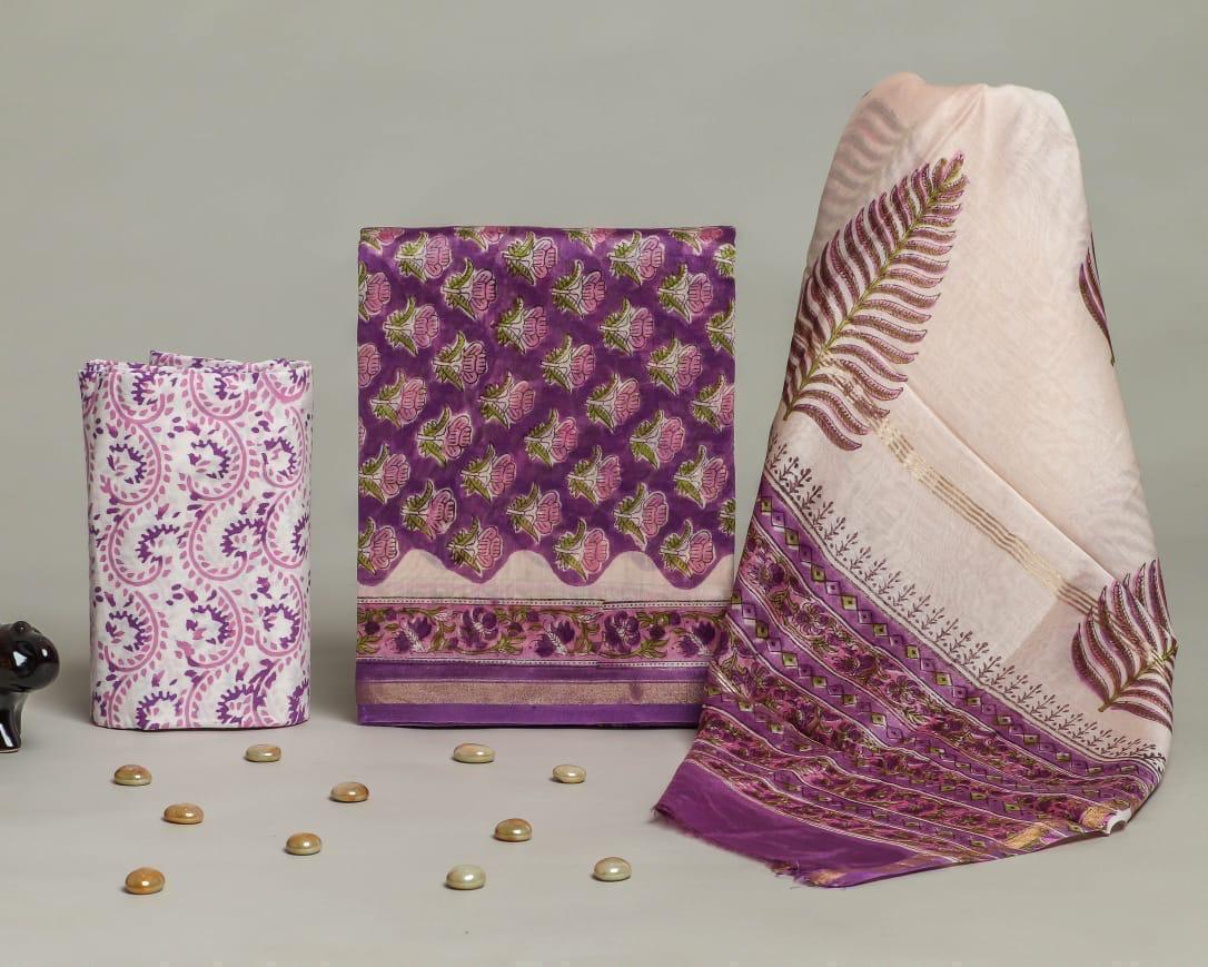 Shop hand block print chanderi silk suits