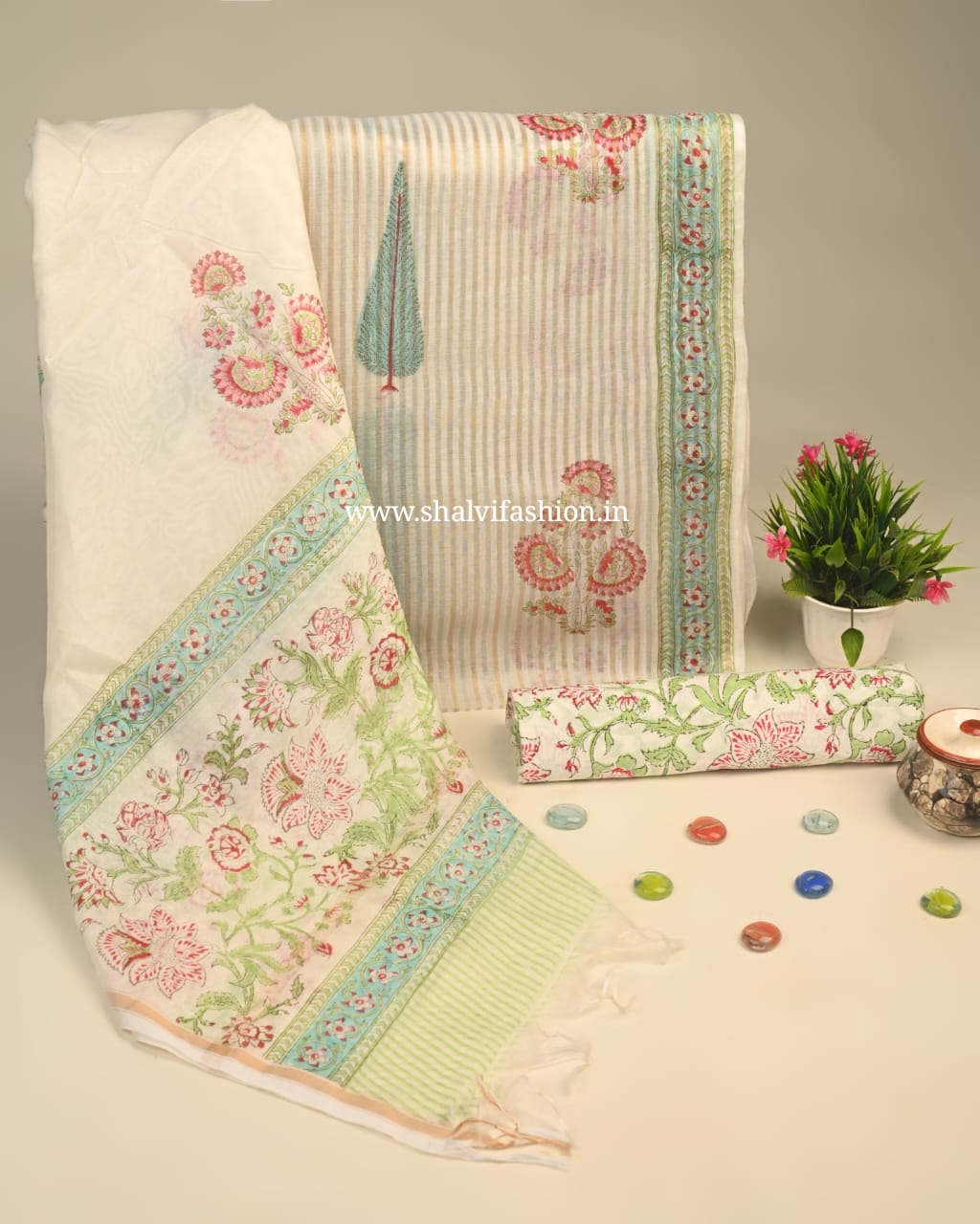 Designer Buta Print Mul Chanderi Suit Set (CHA900)