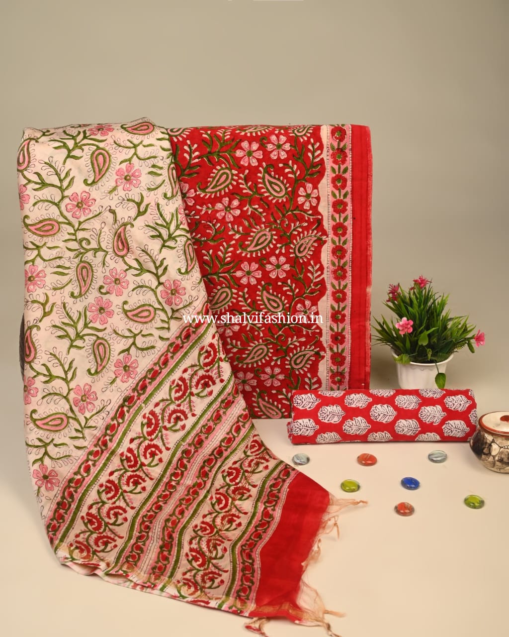 Shop jaipuri print chanderi silk suits online shopping (CHA918)