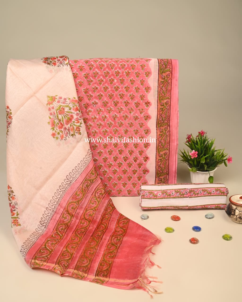 Shop block printed chanderi silk suits online shopping (CHA923)