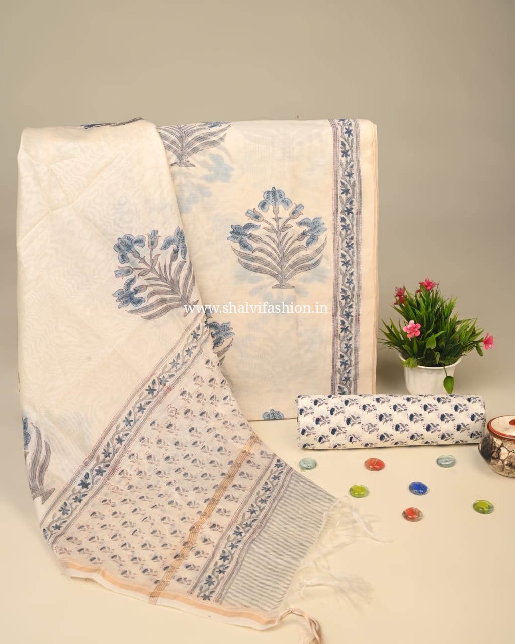 Shop block printed chanderi silk suits online (CHA926)