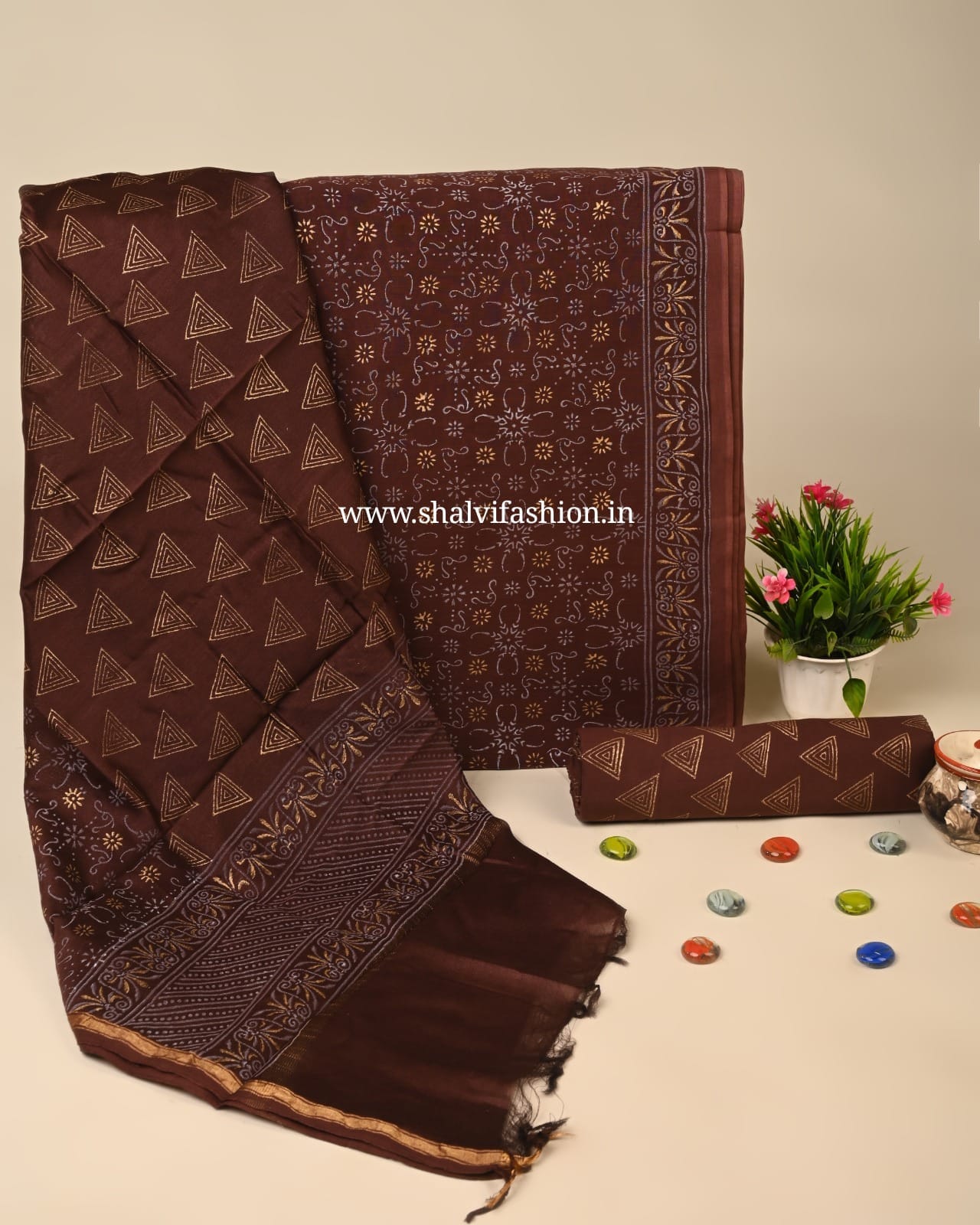 Shop hand block printed chanderi silk suits in jaipur (CHA945)