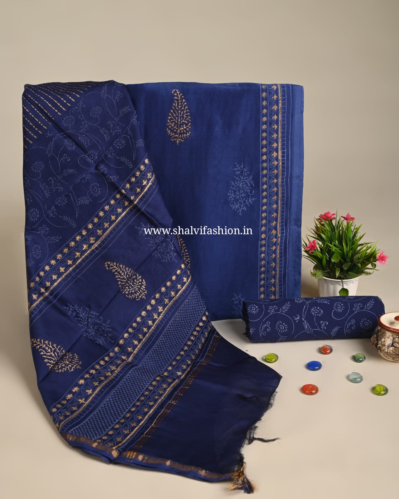 Shop block print chanderi silk suits (CHA950)