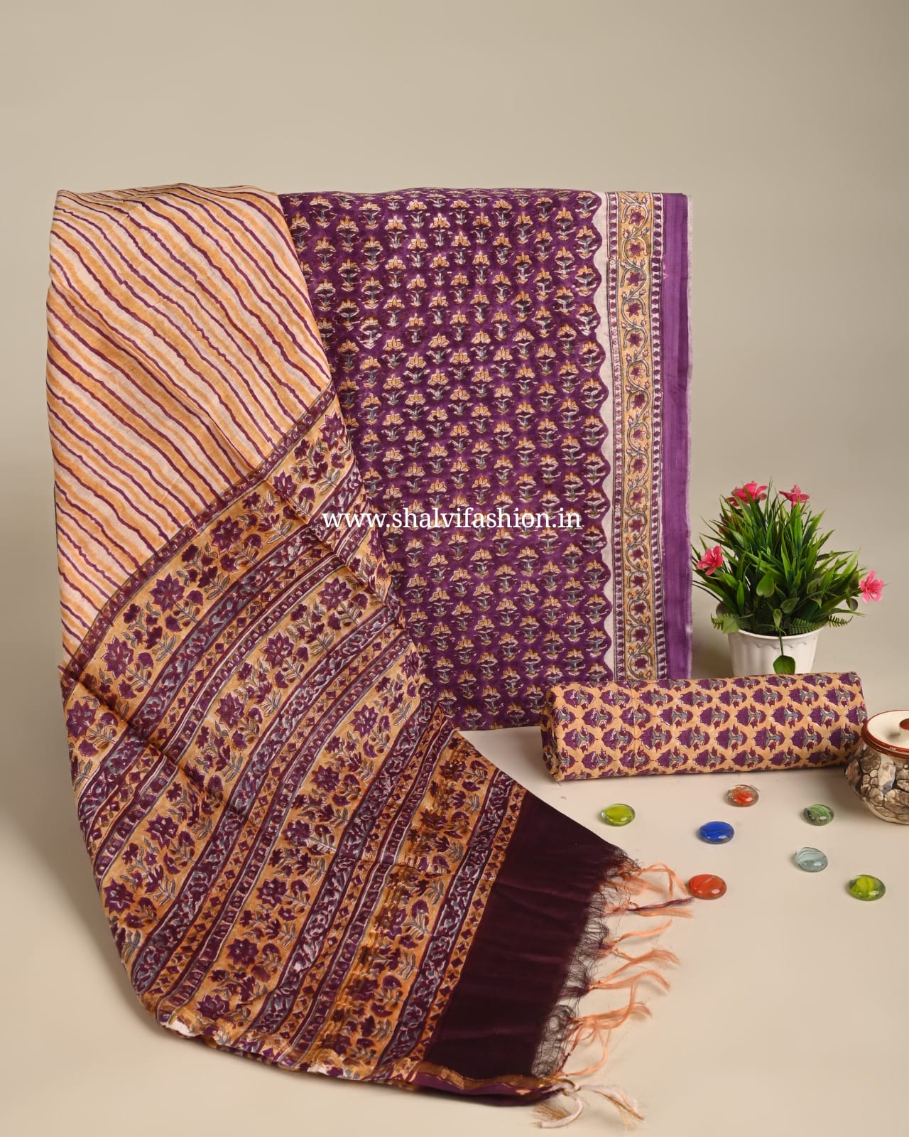 Shop block printed chanderi silk suits online shopping (CHA952)