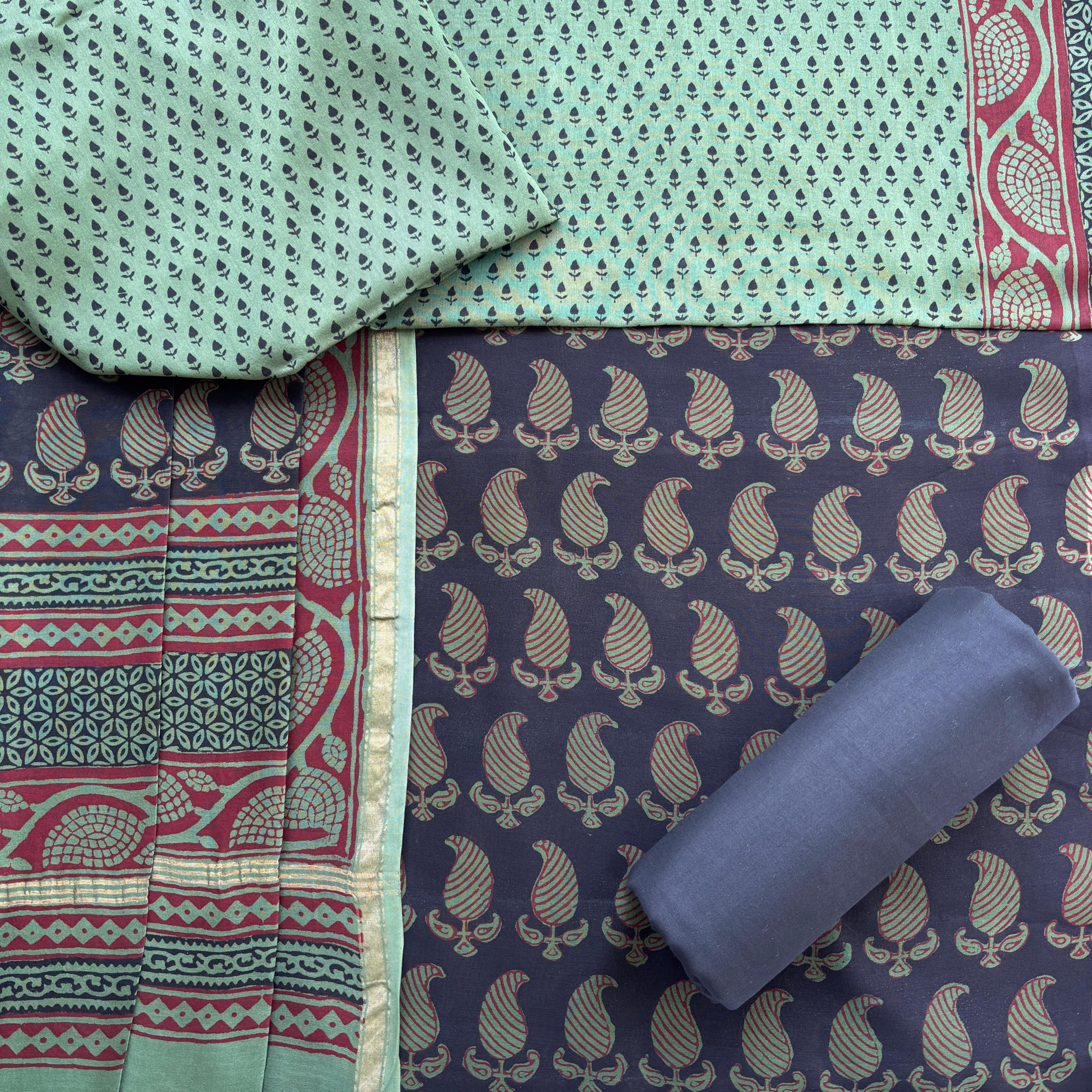 Shop unstitched bagh printed chanderi silk suits online (CHA967)