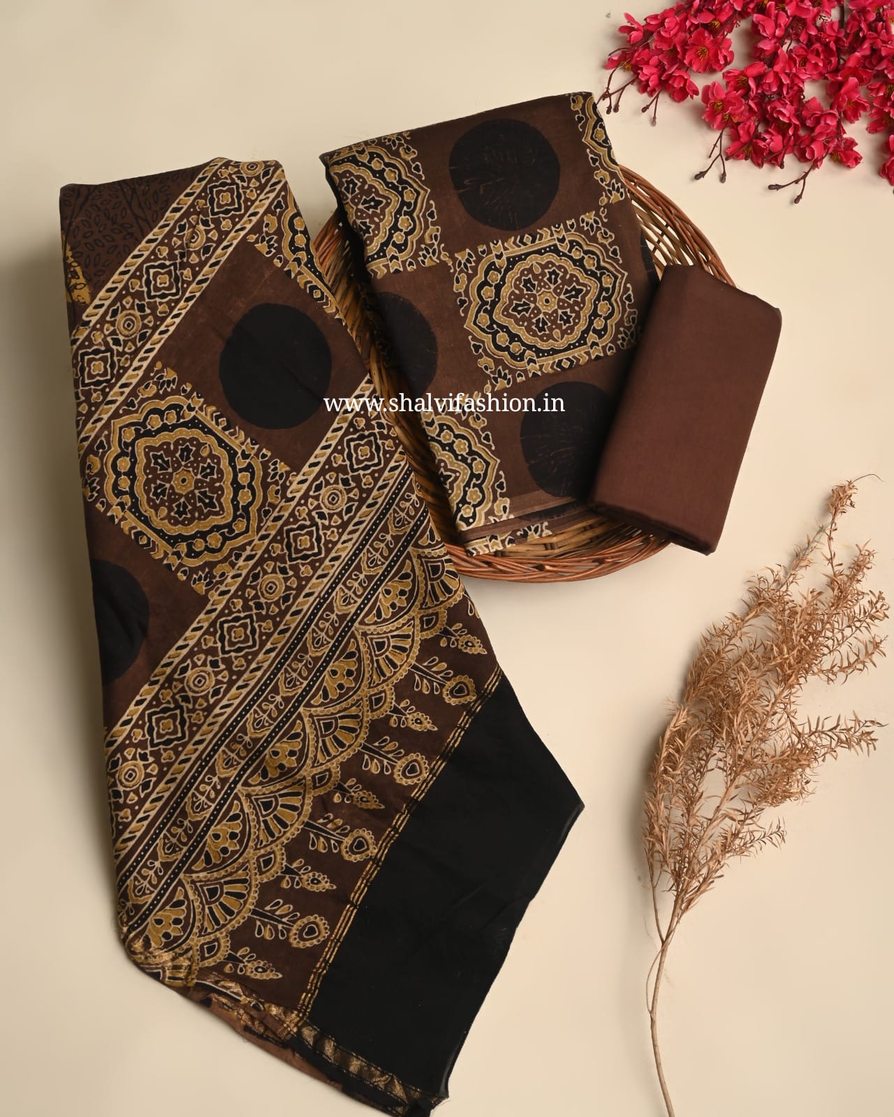 Shop unstitched ajrak print chanderi silk suits online