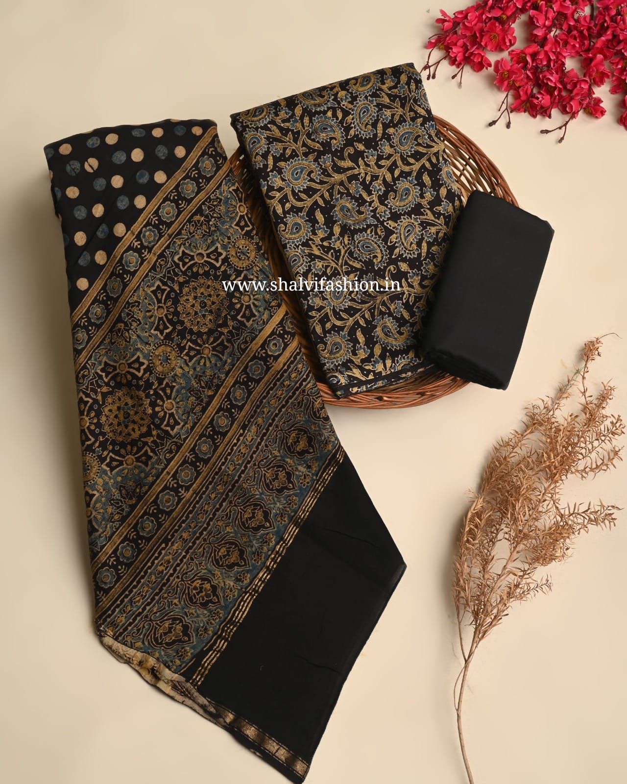 Shop ajrak printed chanderi silk suits in jaipur (CHA982)