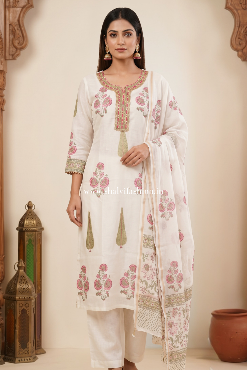 Shop jaipuri hand block print chanderi silk suit sets (CHS34)