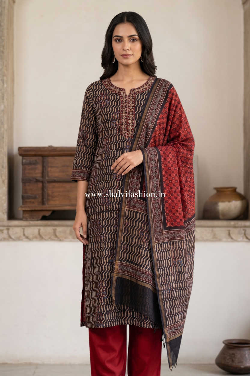 Shop ajrak printed chanderi silk suits in jaipur (CHS36)