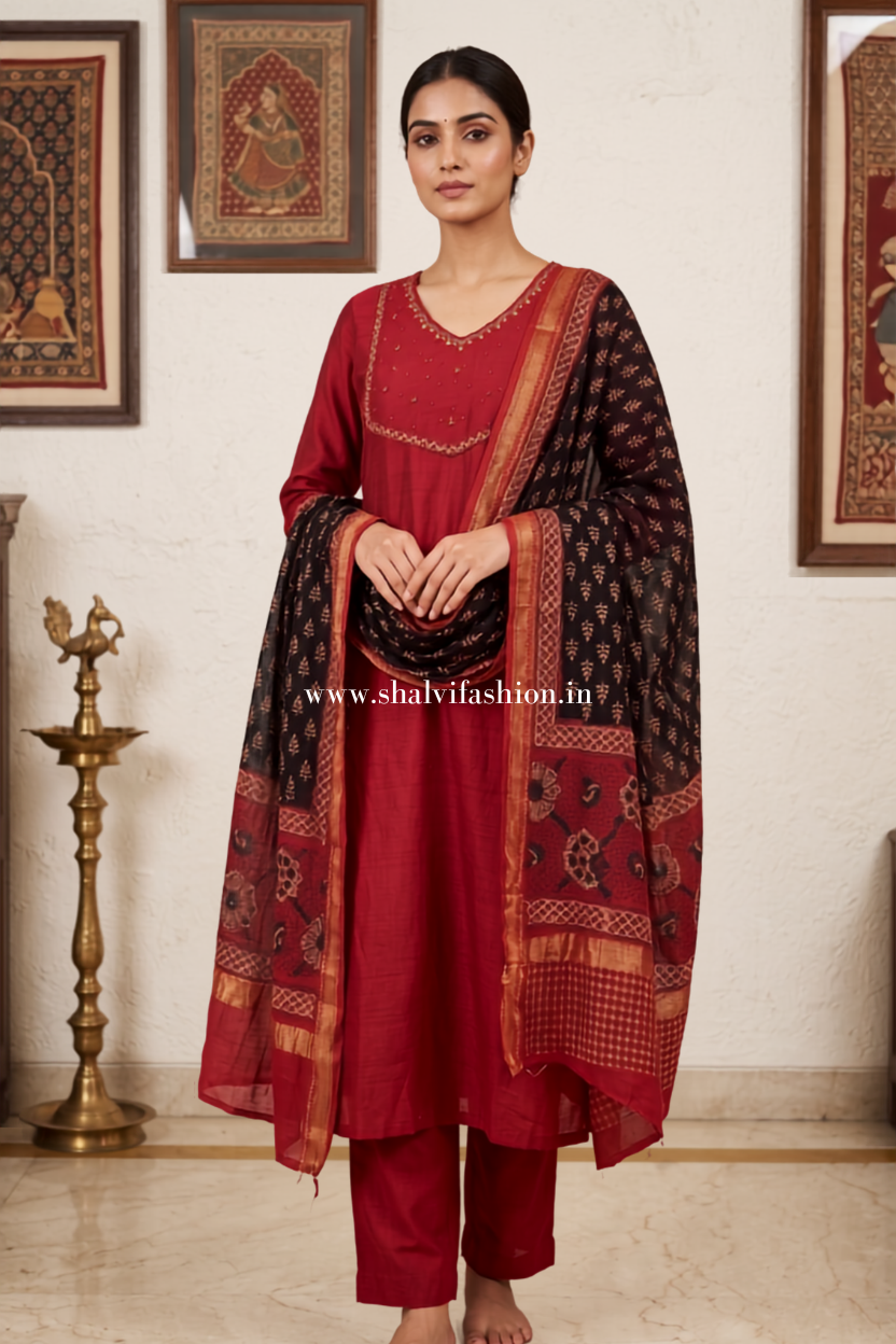 Shop hand block print chanderi silk suits (CHS41)