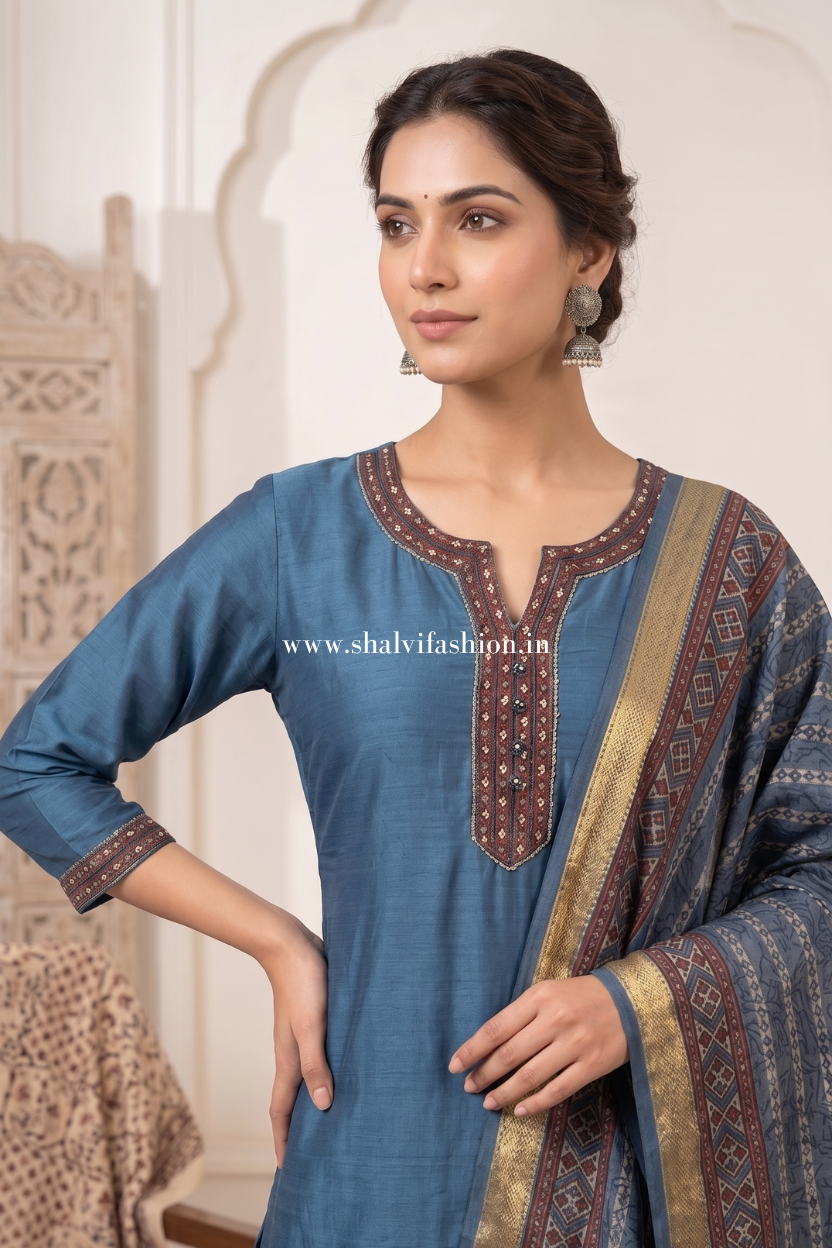 Shop hand block printed chanderi suits online shopping (CHS43)