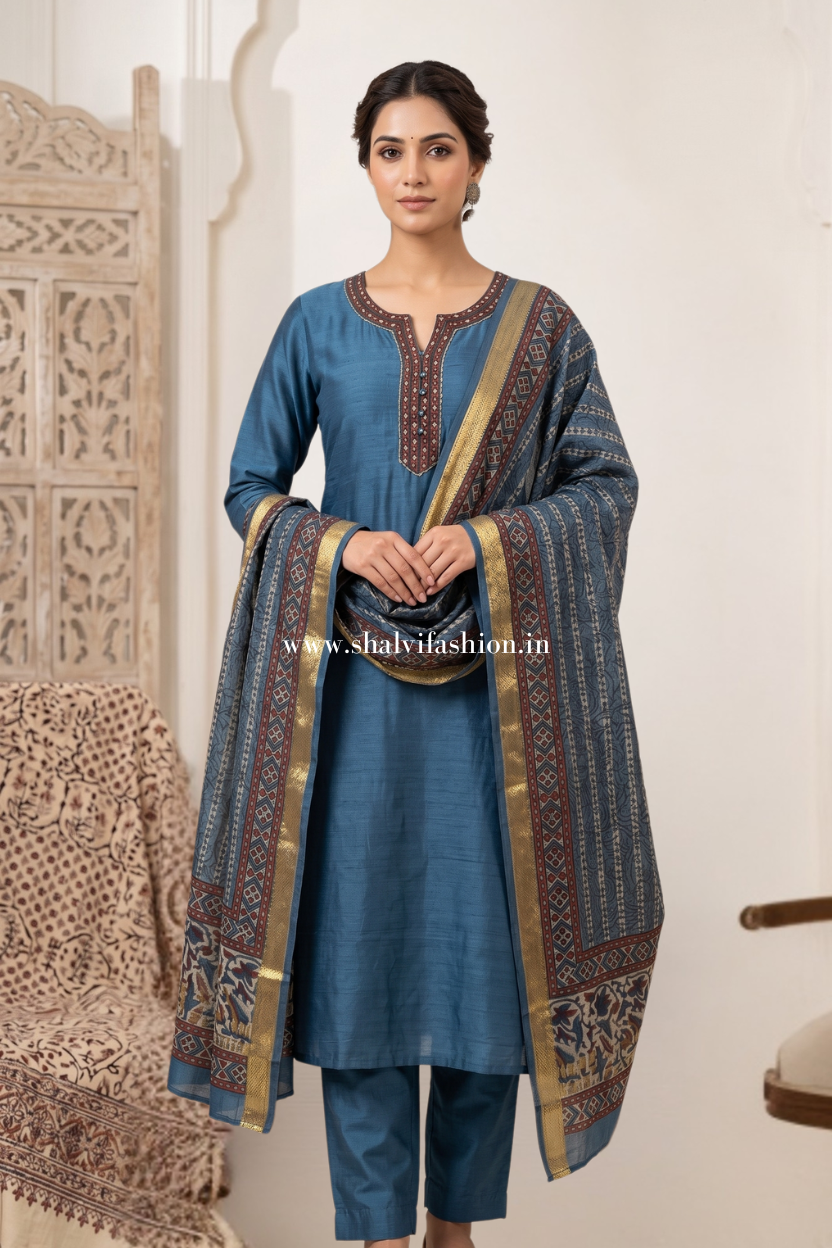 Shop hand block printed chanderi suits online shopping (CHS43)
