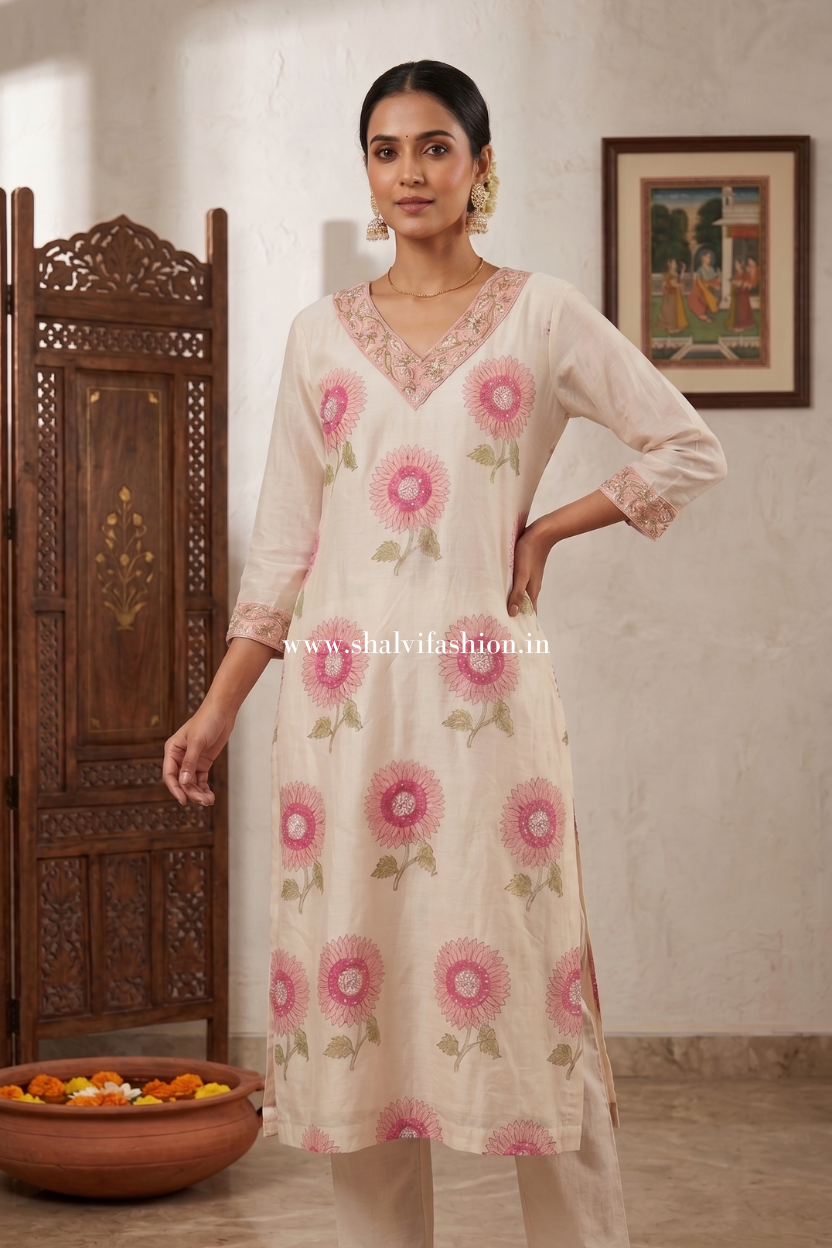 Shop block printed chanderi ready to wear suits online shopping (CHS45)