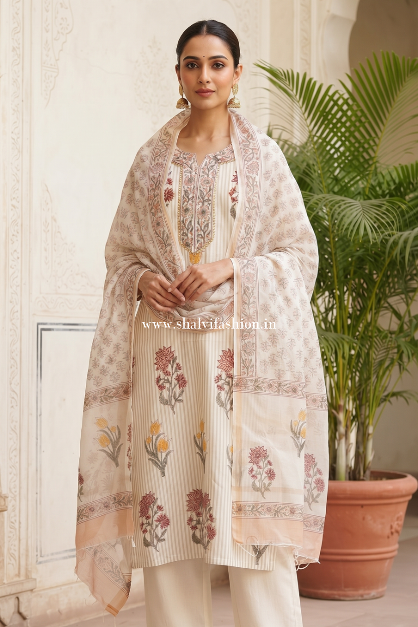 Shop hand block printed line chanderi suits online (CHS57)