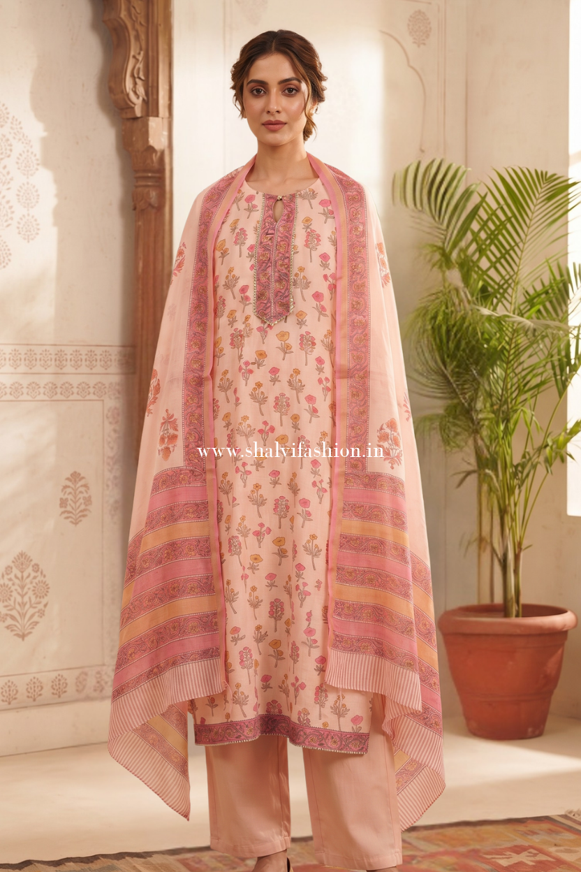 Shop block printed chanderi silk suits online (CHS59)