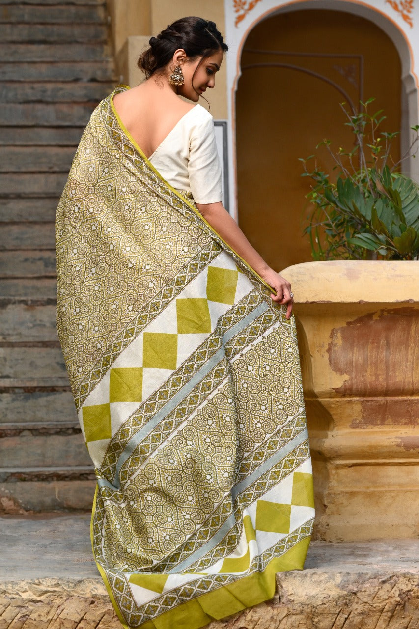 Designer Handblock Print Chanderi Saree (CHSAR02) - ShalviFashion