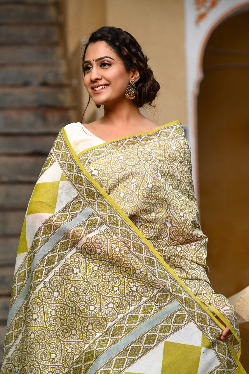 Designer Handblock Print Chanderi Saree (CHSAR02) - ShalviFashion