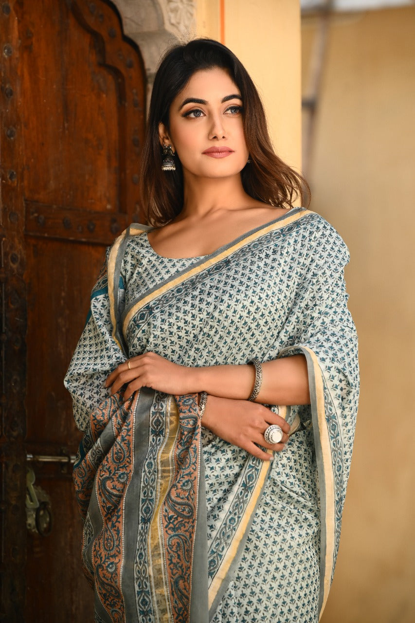 Designer Handblock Print Chanderi Saree (CHSAR03) - ShalviFashion