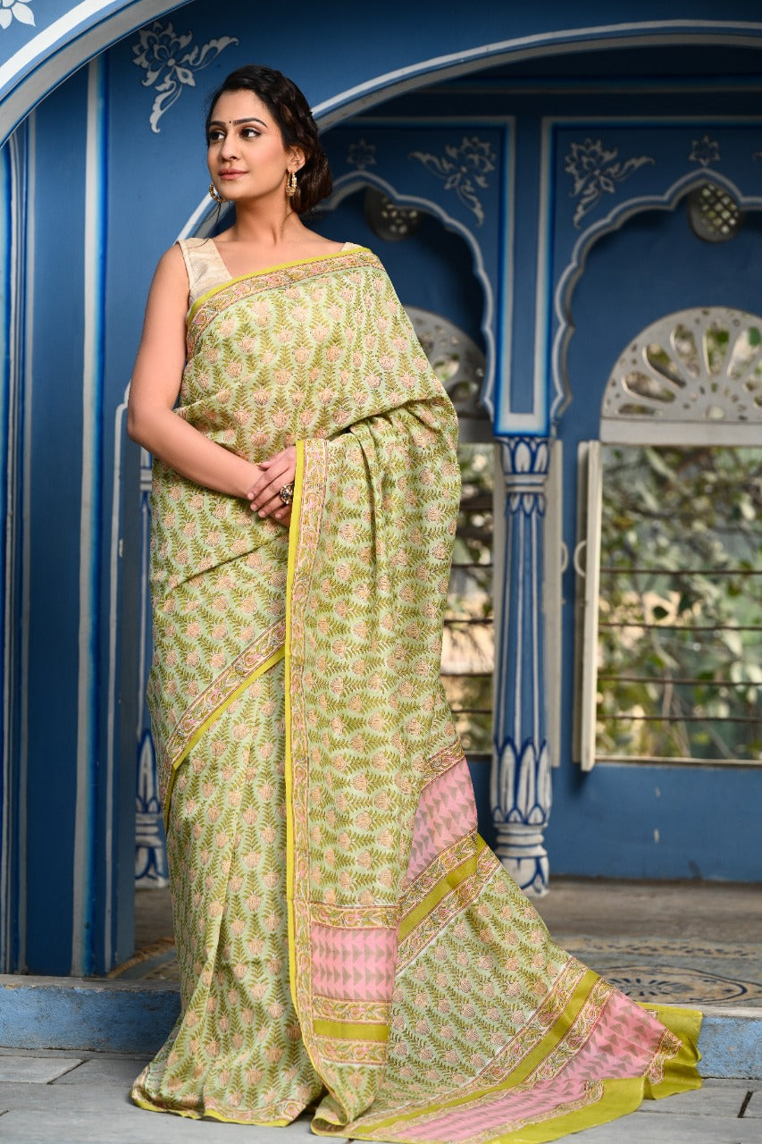 Designer Handblock Print Chanderi Saree (CHSAR05) - ShalviFashion