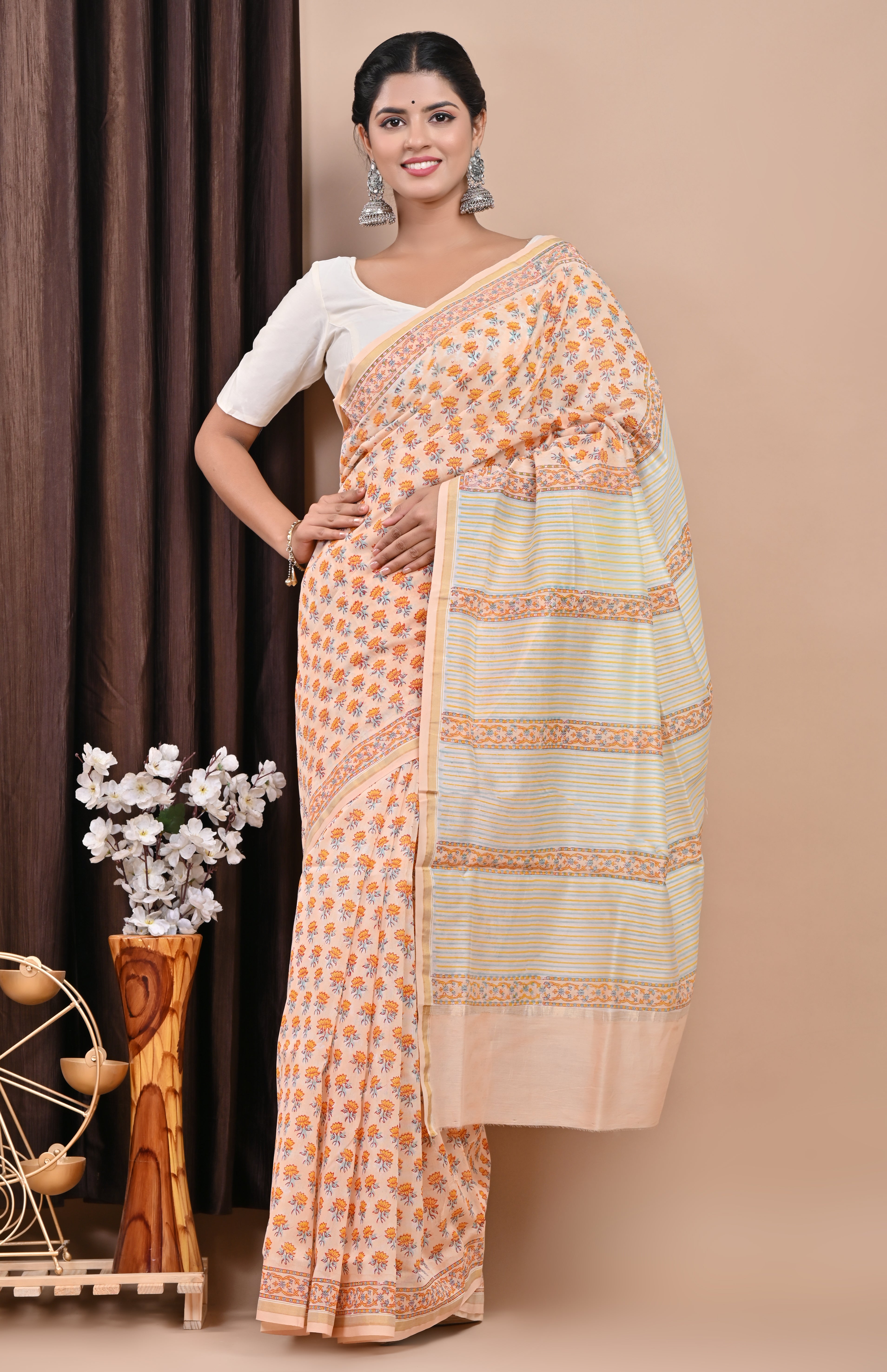 Designer Handblock Print Chanderi Saree (CHSAR06) - ShalviFashion