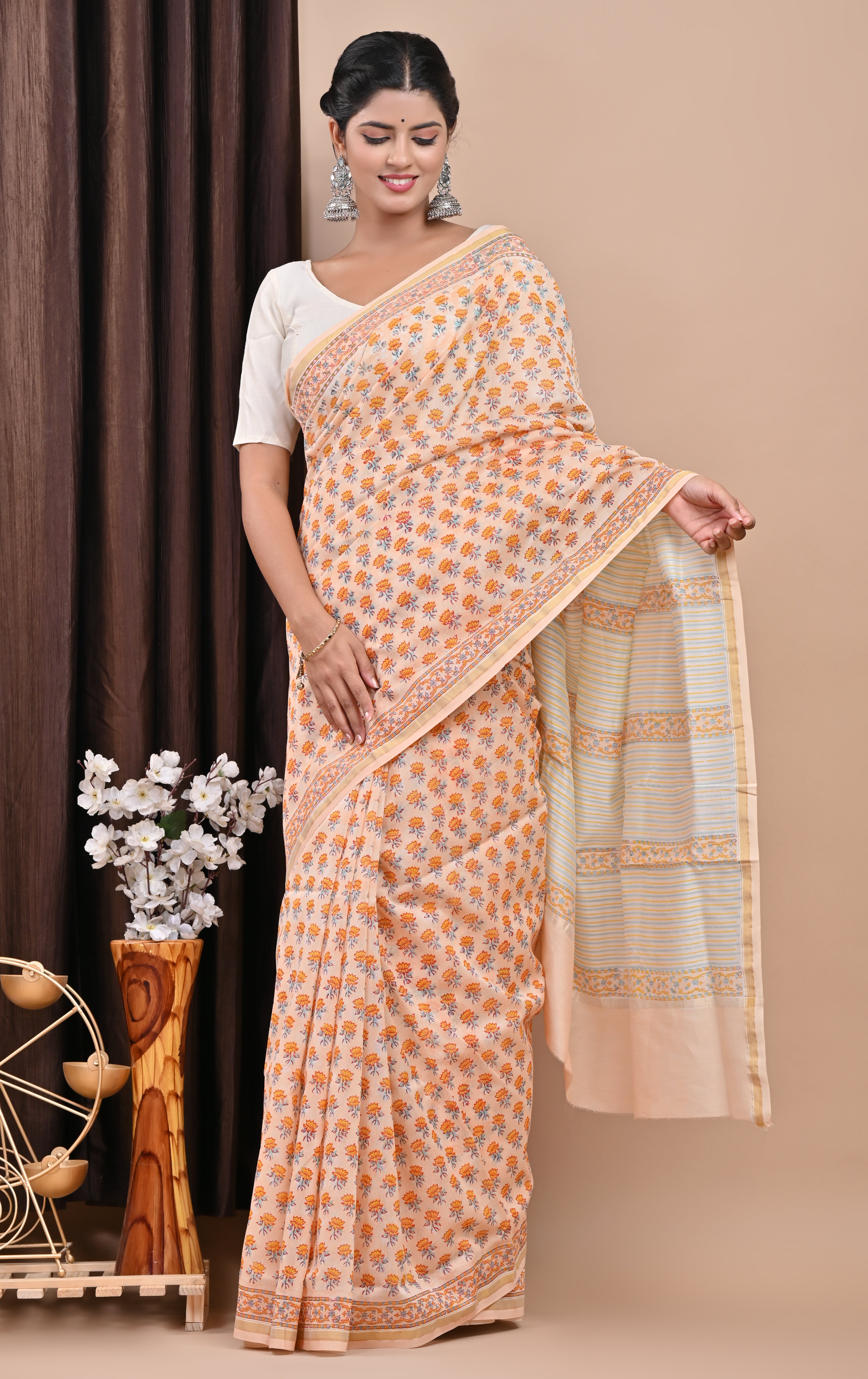 Designer Handblock Print Chanderi Saree (CHSAR06) - ShalviFashion