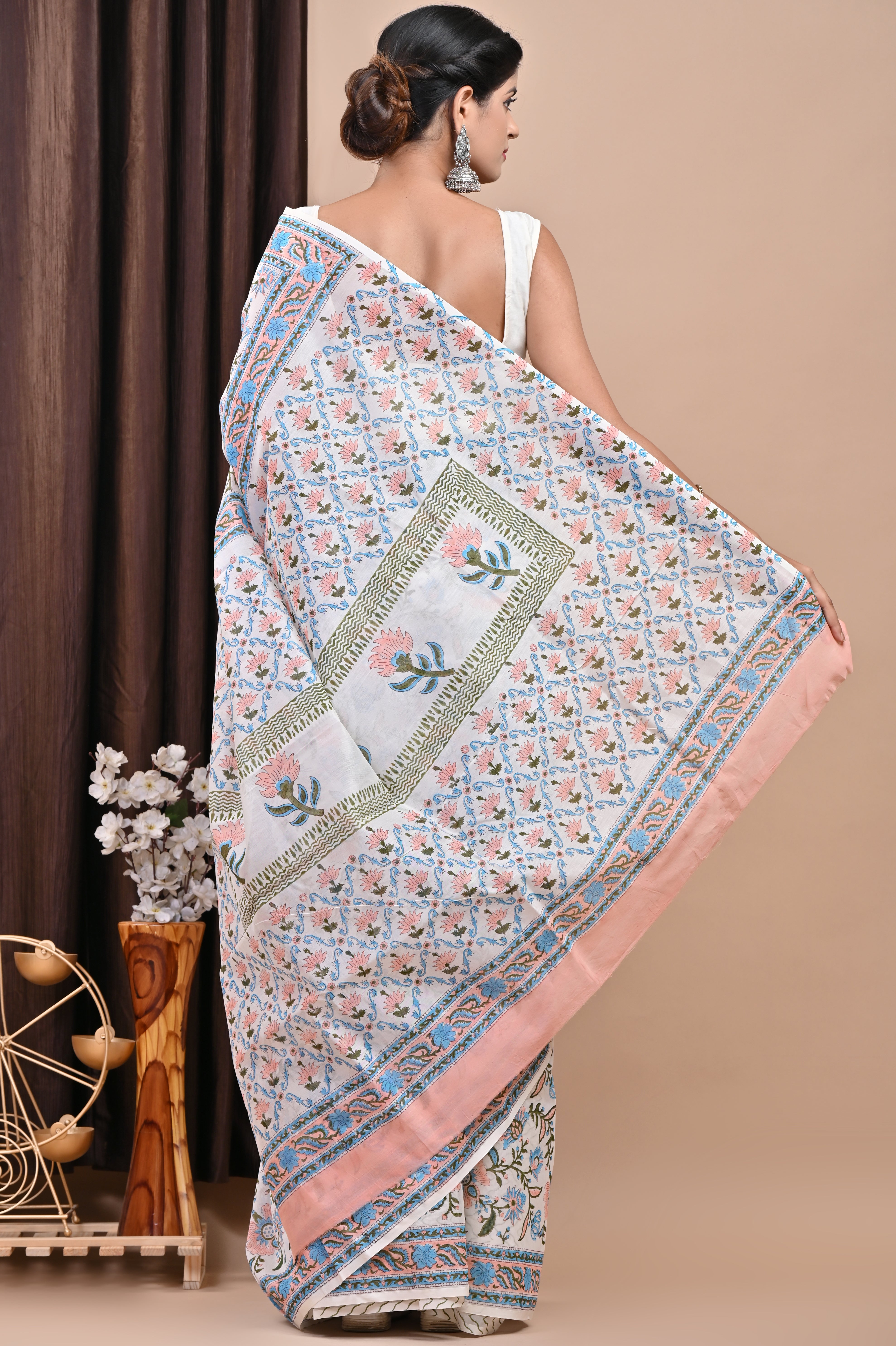 Designer Handblock Print Chanderi Saree (CHSAR08) - ShalviFashion