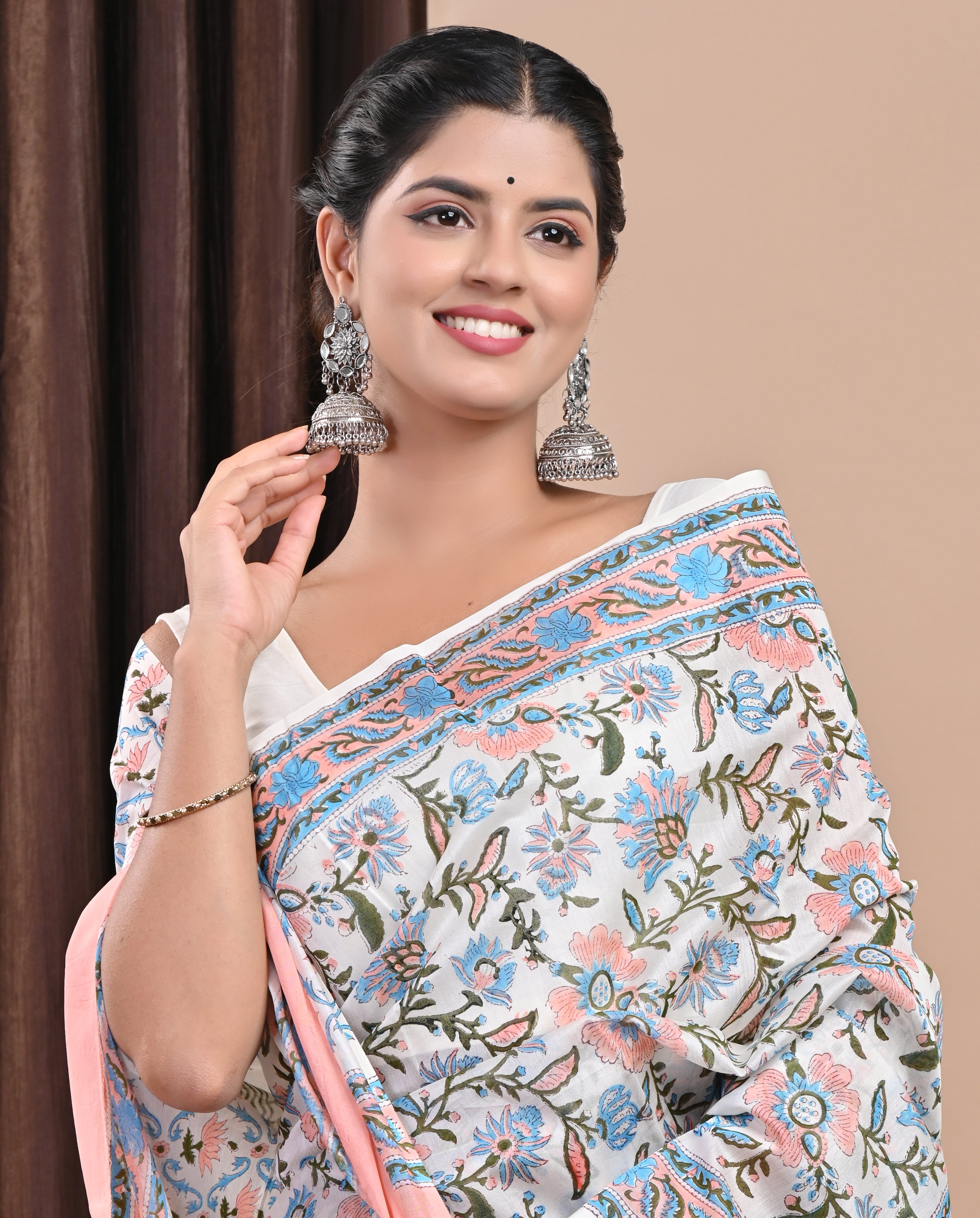 Designer Handblock Print Chanderi Saree (CHSAR08) - ShalviFashion