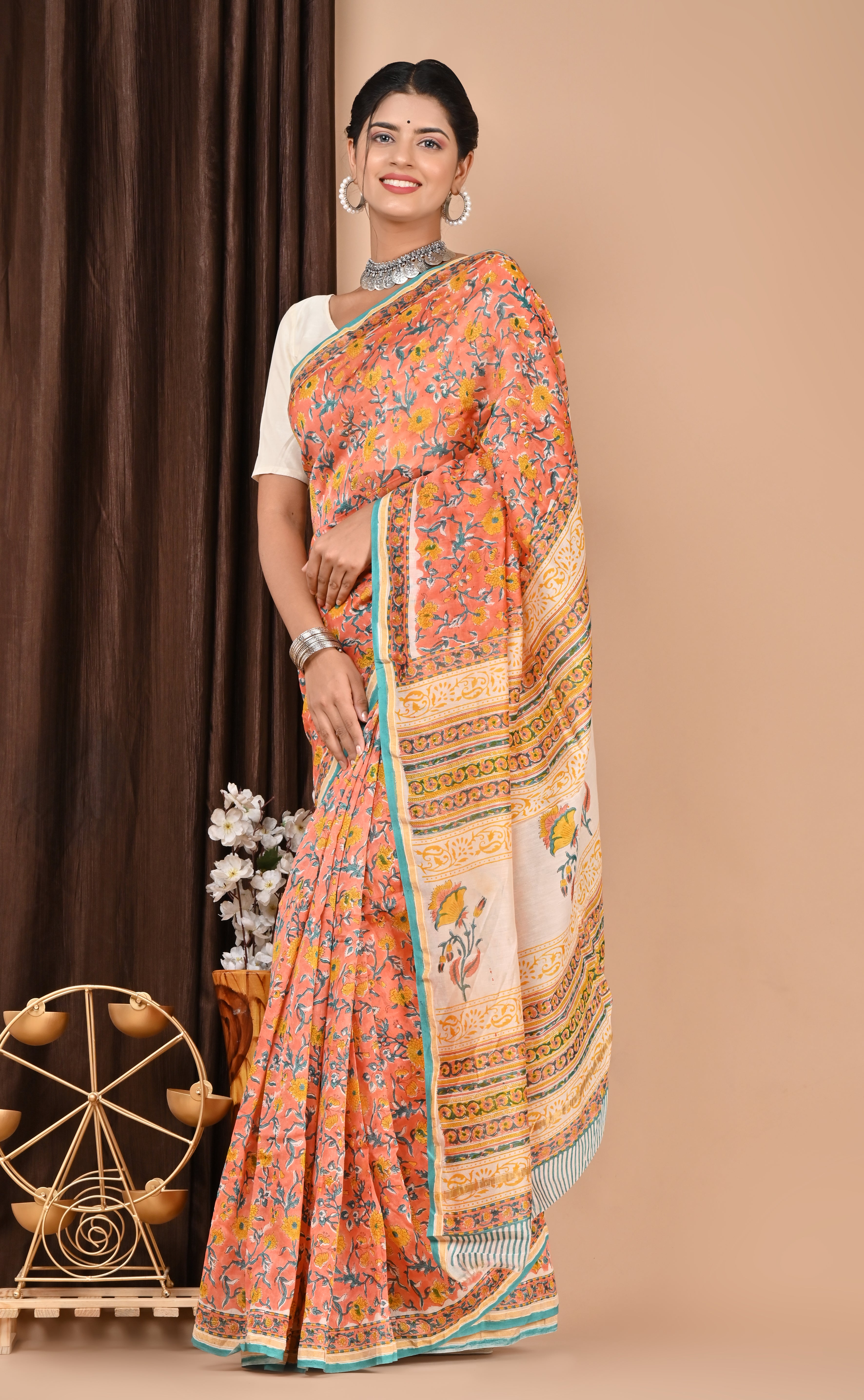 Designer Handblock Print Chanderi Saree (CHSAR11) - ShalviFashion
