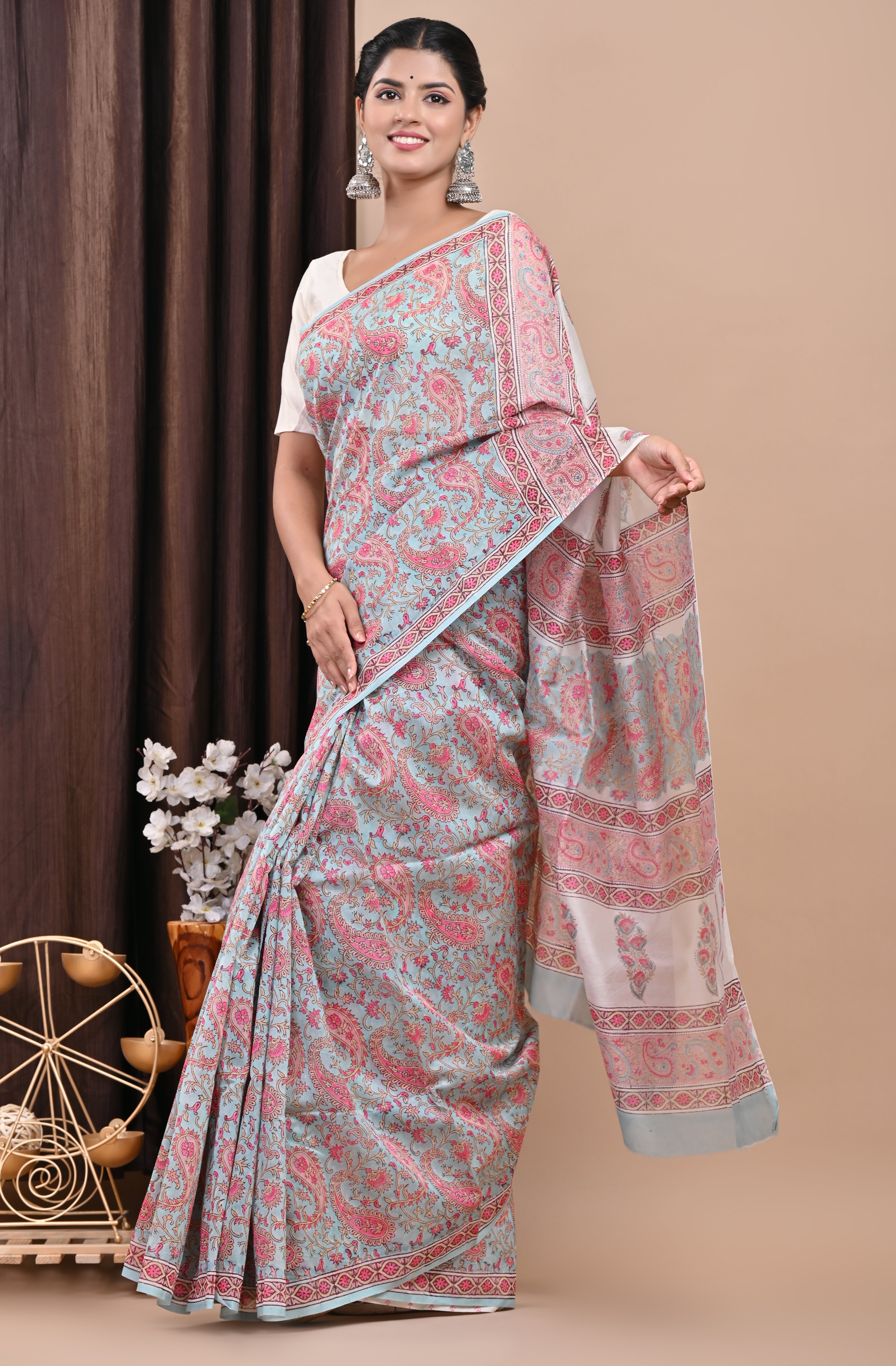 Designer Handblock Print Chanderi Saree (CHSAR12) - ShalviFashion