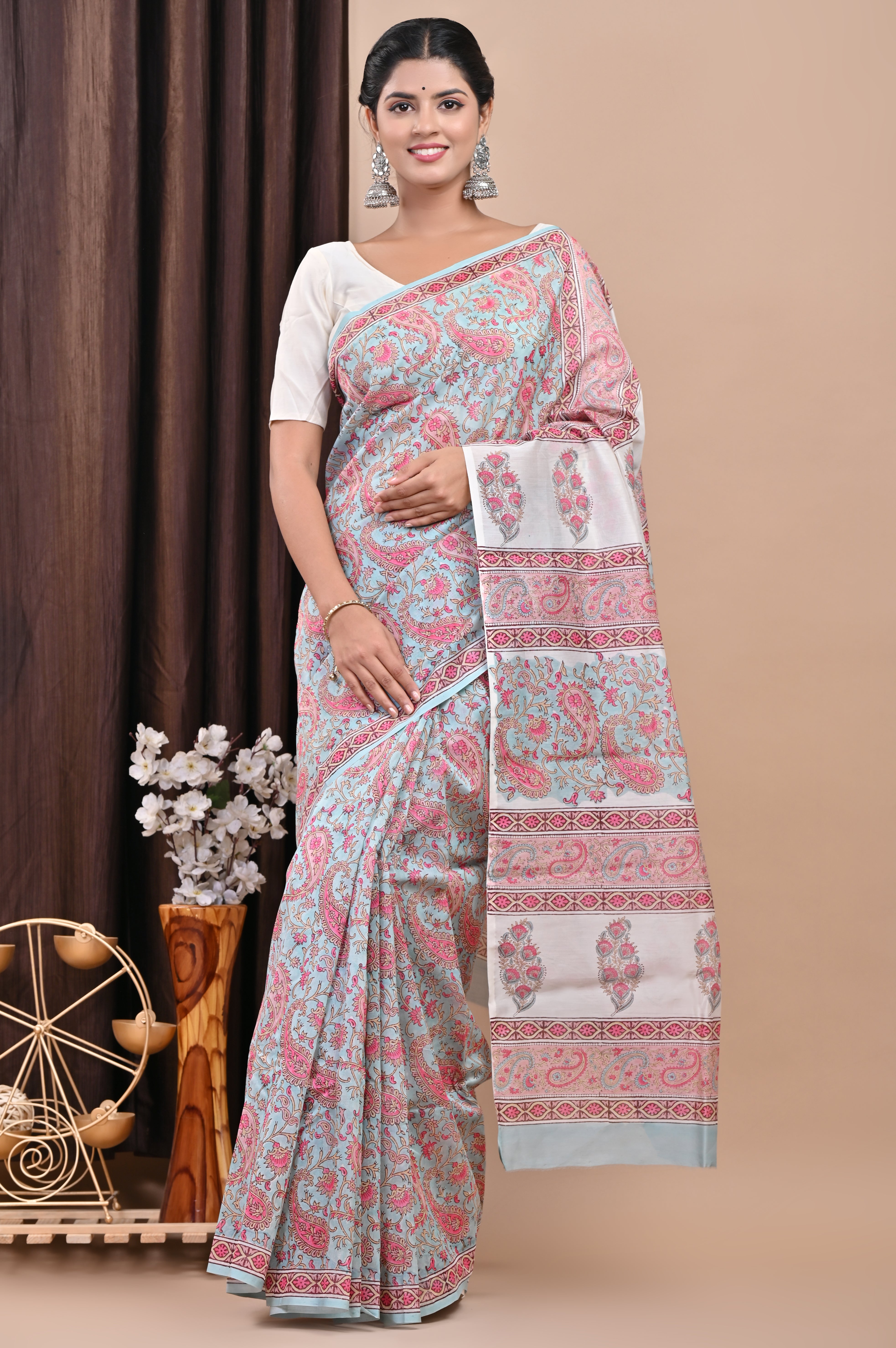 Designer Handblock Print Chanderi Saree (CHSAR12) - ShalviFashion
