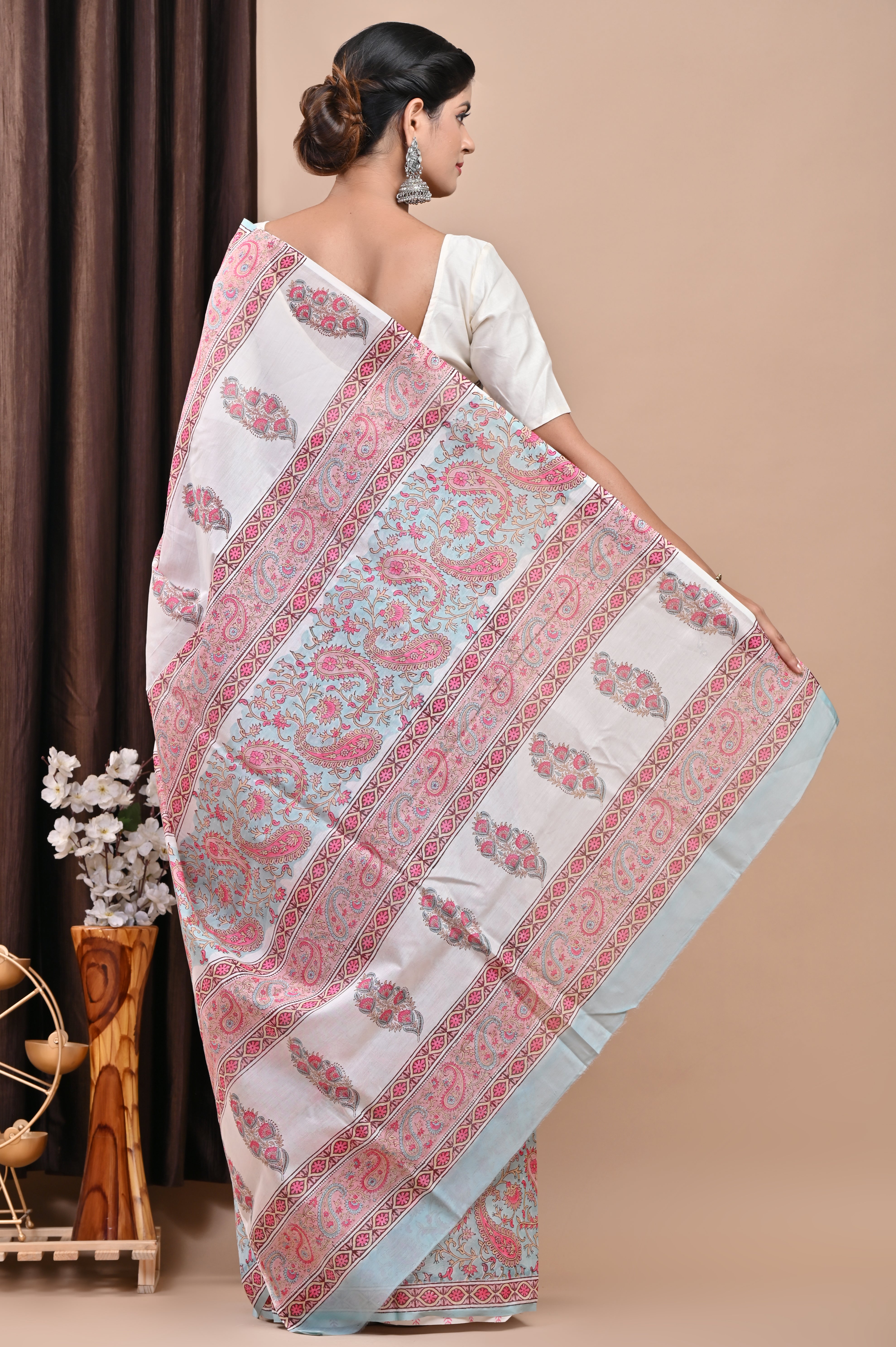 Designer Handblock Print Chanderi Saree (CHSAR12) - ShalviFashion