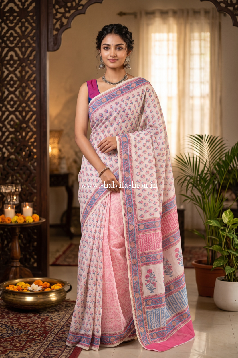 Beautifully Hand carfted Chanderi Saree (CHSAR13) - ShalviFashion