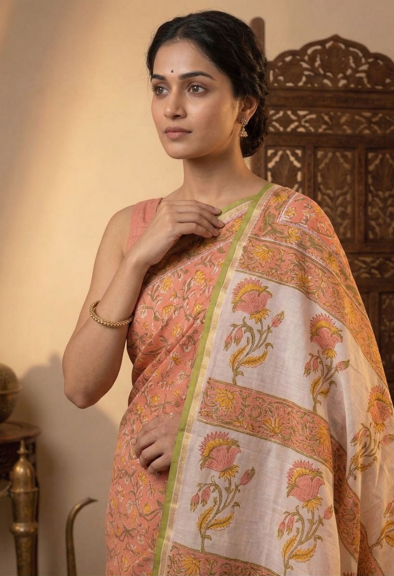 Beautifully Hand carfted Chanderi Saree (CHSAR18) - ShalviFashion
