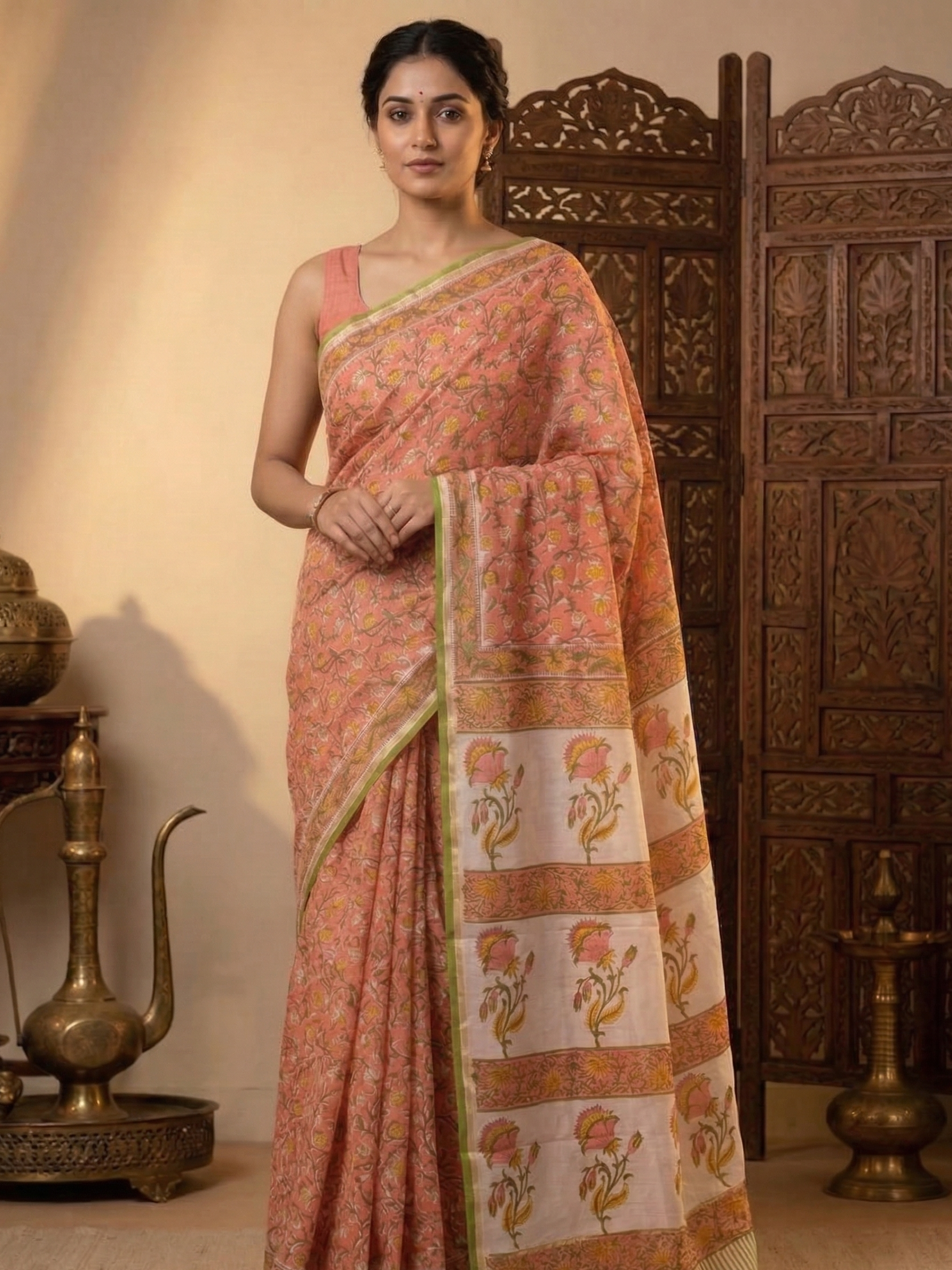 Beautifully Hand carfted Chanderi Saree (CHSAR18) - ShalviFashion