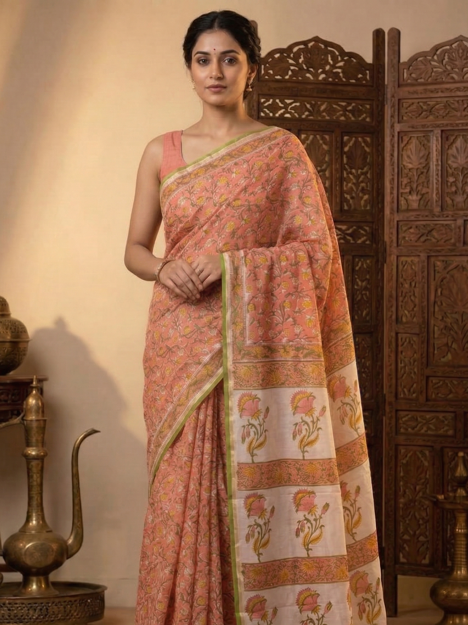 Designer Hand Block Print Chanderi Silk Saree (CHSAR18)
