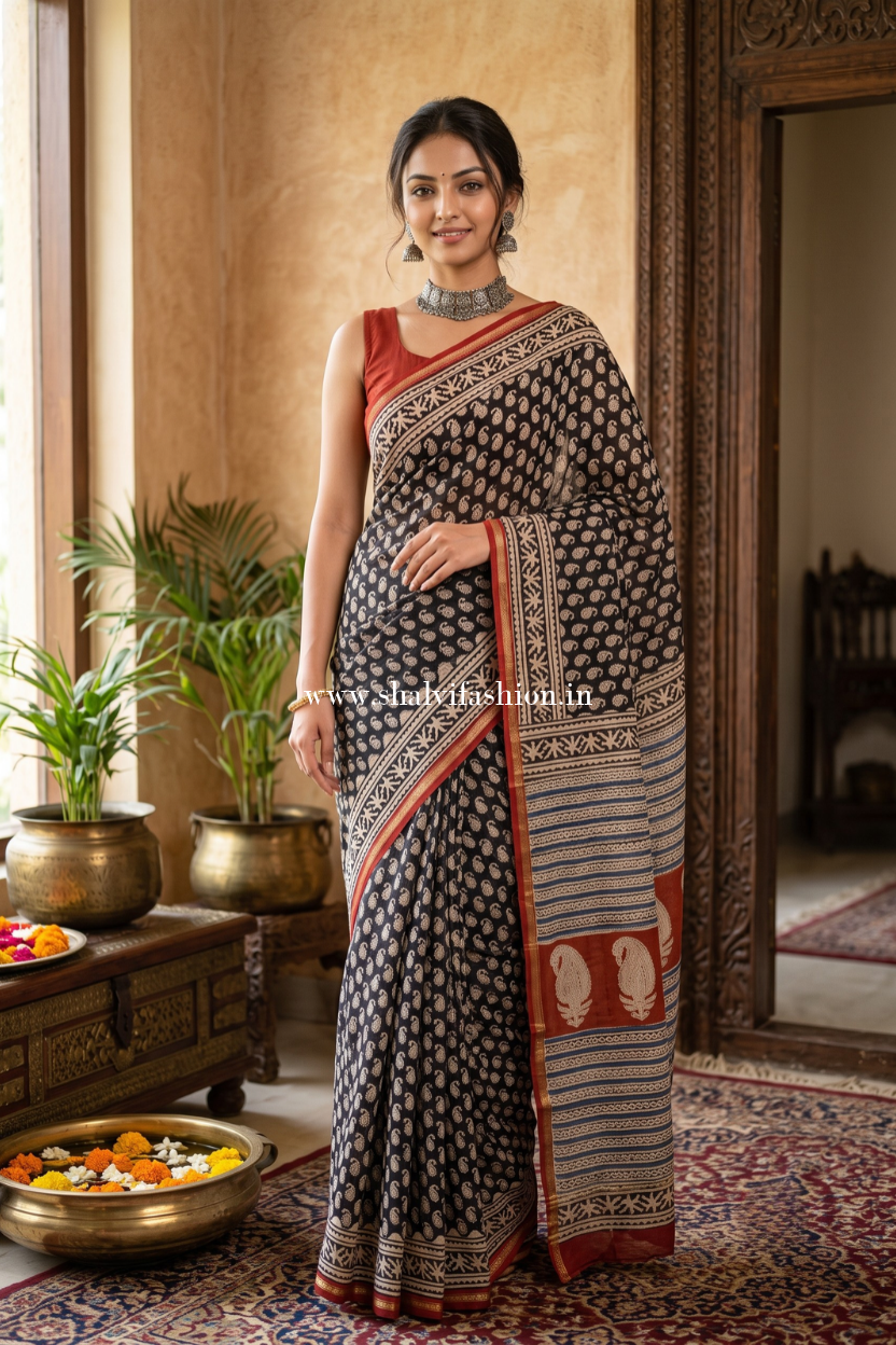 Shop bagru print chanderi saree online shopping (CHSAR48)