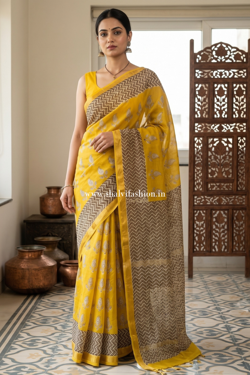 Shop hand block printed chanderi silk sarees (CHSAR71)