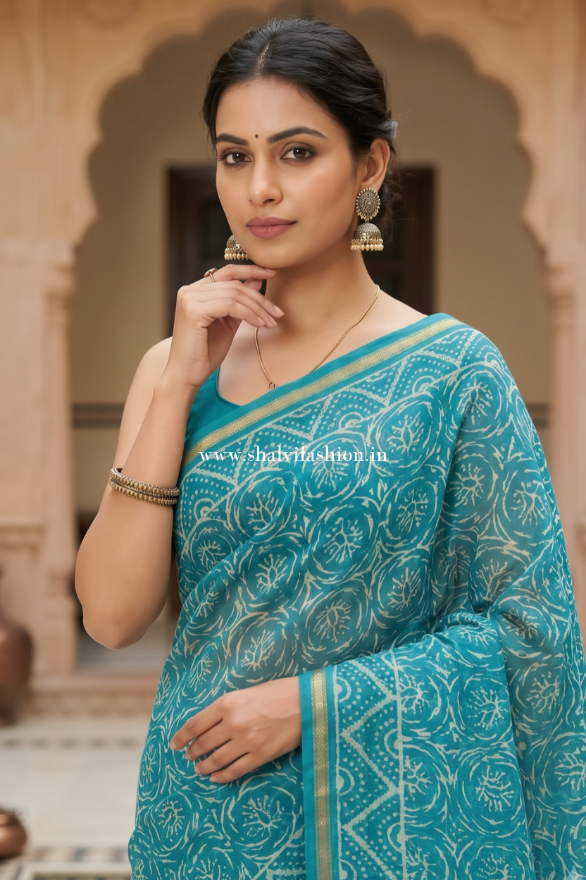 Shop hand block print chanderi silk sarees in jaipur (CHSAR72)