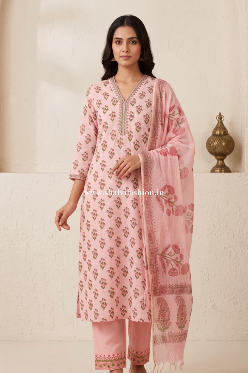 Shop jaipuri printed cotton dobby suit with kota dupatta (CKDS02)